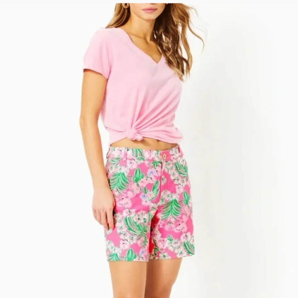 Lilly Pulitzer Gretchen High Rise Short Roxie Pink Worth A Look Size 4 - Picture 4 of 15